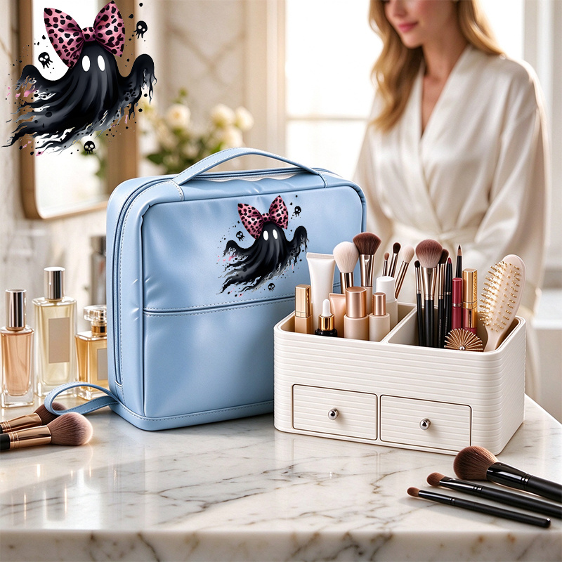 2pcs Halloween Day Makeup Bag and Mini Mirror Travel Organizer Case