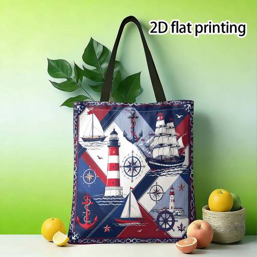immagine dell'articolo 1 borsa tote con stampa a tema nautico e barca a vela. adatta per attività allaperto e shopping, borsa shopping unisex | resistente, borsa tote , per riunioni , festivi, regali per e