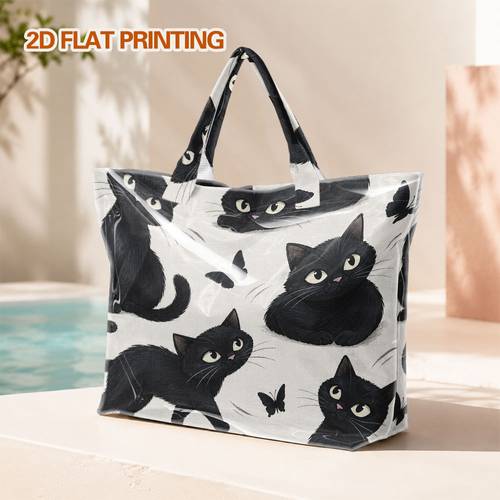 zdjęcie przedmiotu płaska 2d, 1 szt. torba z pvc typu tote jelly z wzorem gotyckich czarnych kotów , wielokrotnego użytku torby na zakupy, torba podróżna, wielokrotnego użytku i praktyczna, odpowiednia na wycieczki weekendowe, jogę, dojazdy i codzienne aktywności, prezent , płaska 2d