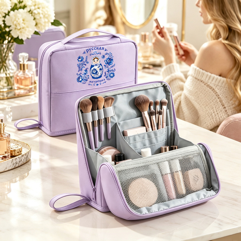 2pcs Russian Matryoshka Makeup Bag and Mini Mirror Travel Organizer Case