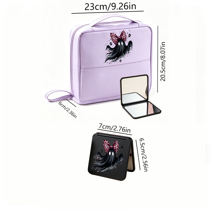 2pcs Halloween Day Makeup Bag and Mini Mirror Travel Organizer Case