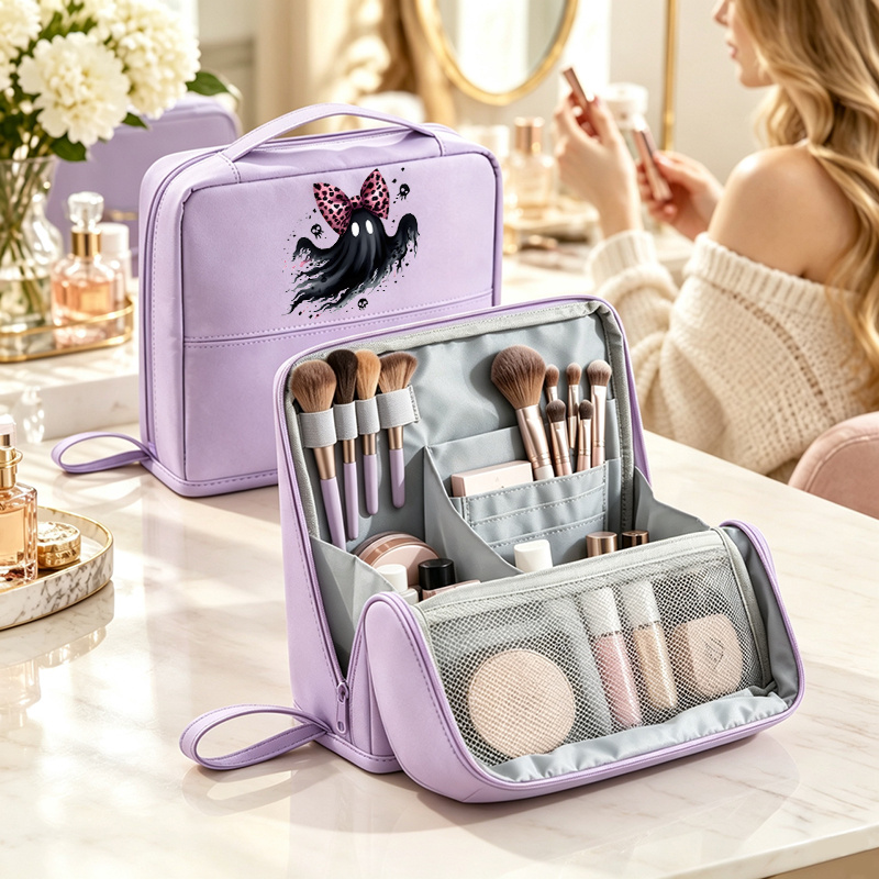 2pcs Halloween Day Makeup Bag and Mini Mirror Travel Organizer Case