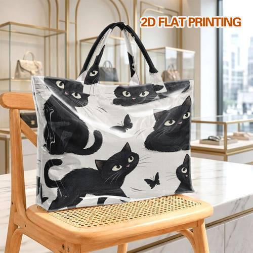 płaska 2d, 1 szt. torba z pvc typu tote jelly z wzorem gotyckich czarnych kotów , wielokrotnego użytku torby na zakupy, torba podróżna, wielokrotnego użytku i praktyczna, odpowiednia na wycieczki weekendowe, jogę, dojazdy i codzienne aktywności, prezent , płaska 2d