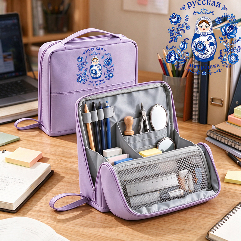 2pcs Russian Matryoshka Makeup Bag and Mini Mirror Travel Organizer Case