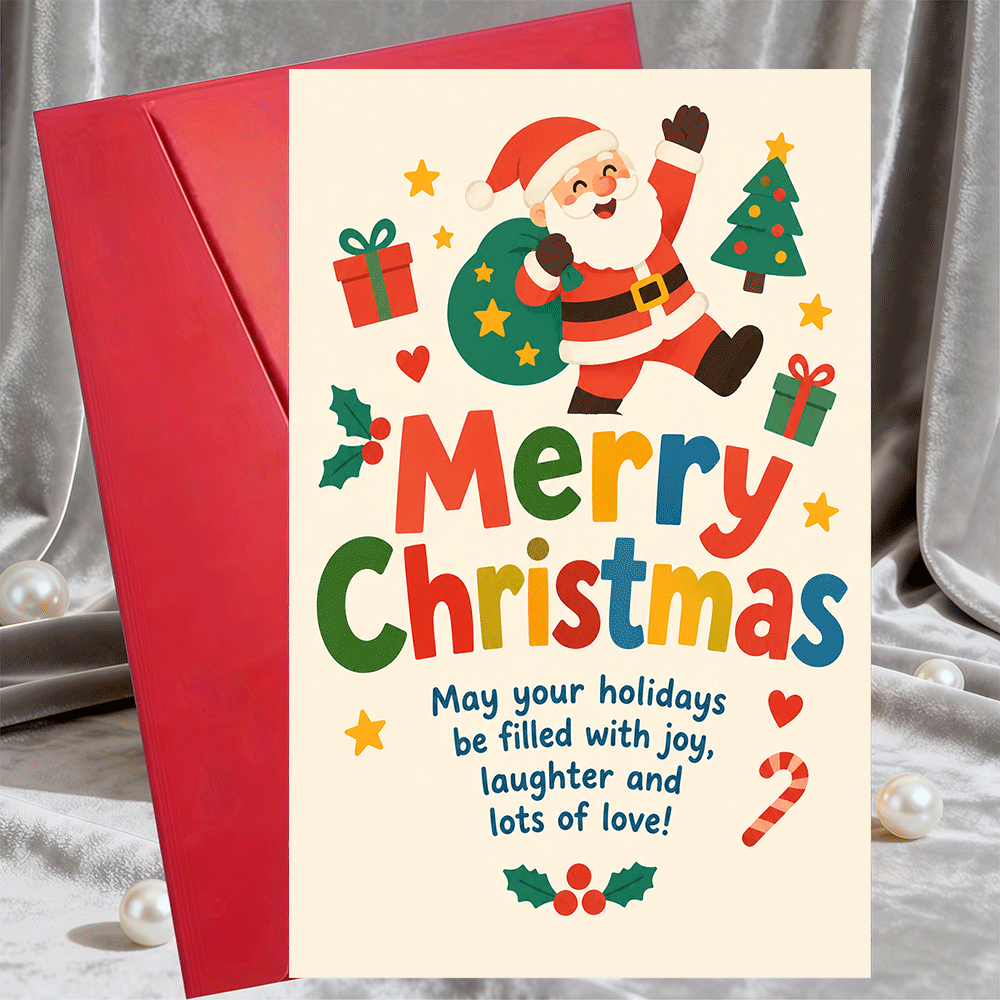 item picture 1pc greeting card and 1pc envelope merry christmas greeting card flat design santa claus pattern for     gift exchange and seasonal celebration  