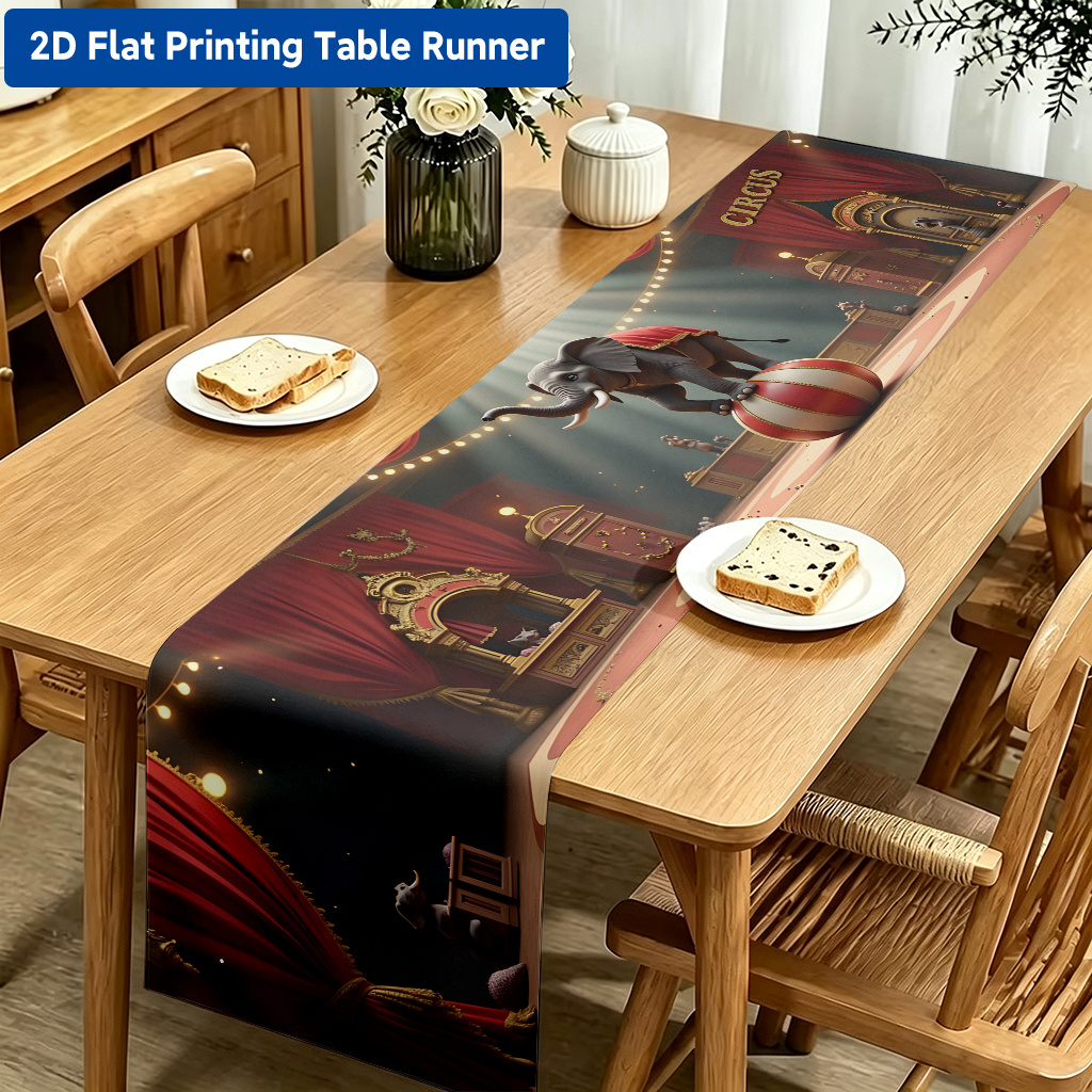 1pc   circus themed table runner with cute elephant print vibrant suitable for dining table coffee table decor springy fabric suitable for kitchen party festival themed party decoration 2d flat