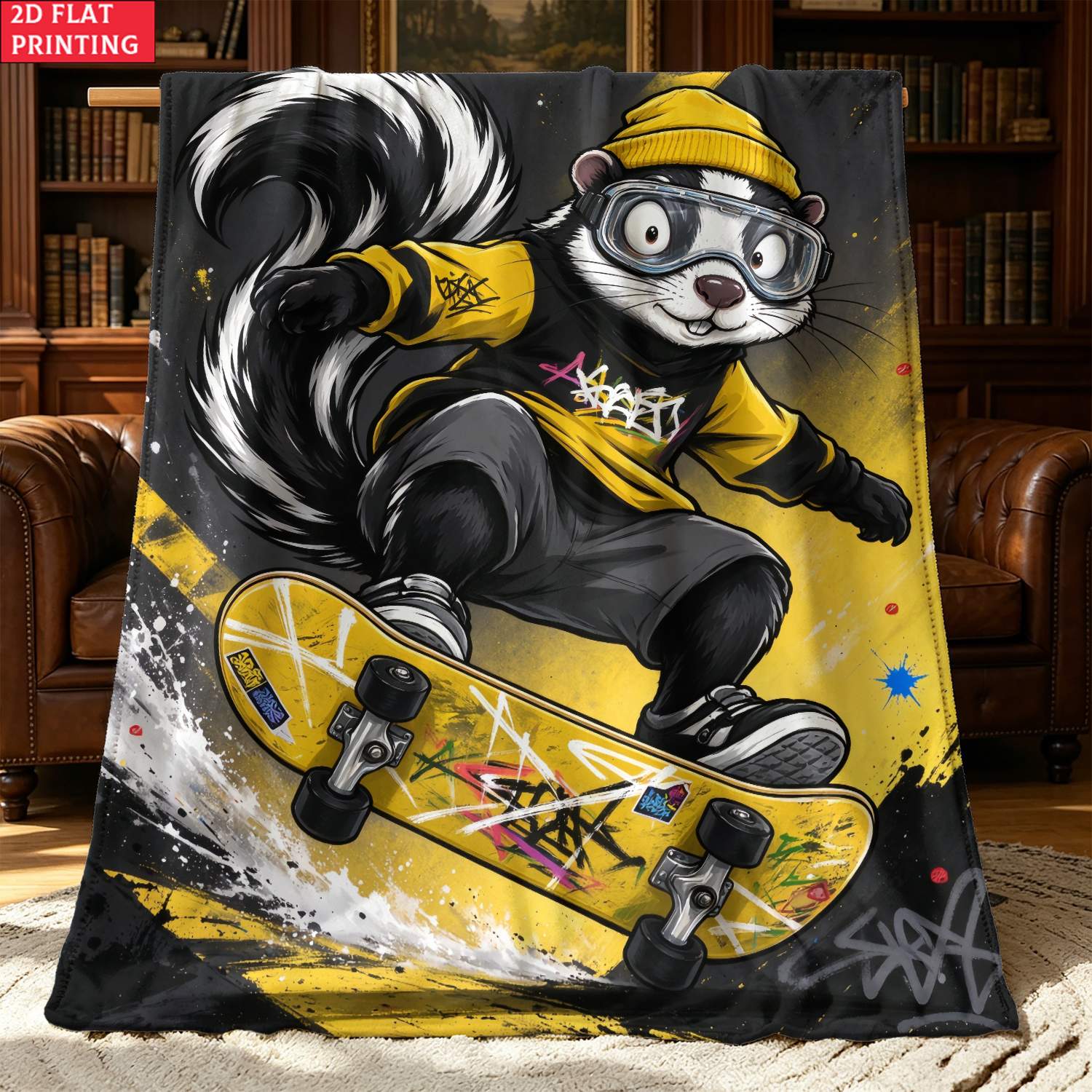 2d flat 1pc yellow skunk outdoor blanket ultra soft portable flannel lightweight home furnishings bedding blanket suitable for travel camping living rooms offices and beds soft and warm printed blankets 2d flat