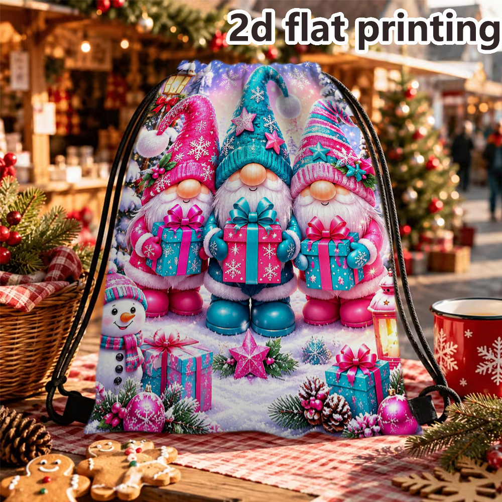 photo de l'article [Thème Noël] Sac à cordon cadeau Gnome de Noël, idéal   sac de sport  , pour équipement     et cyclisme
