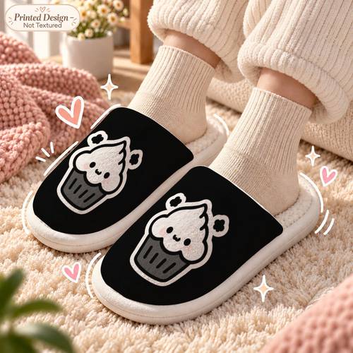 printed design not textured cute cupcake pattern slippers unisex bedroom slippers adorable fun gift