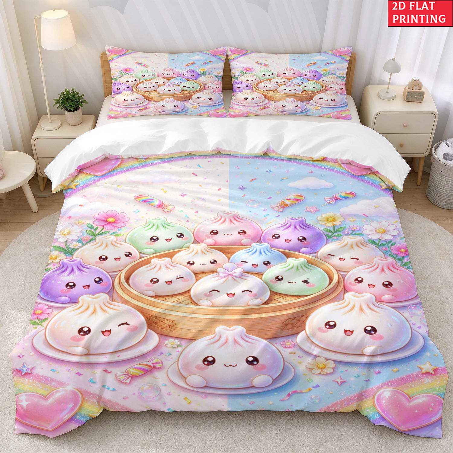 2d flat 2 3pcs printing dumplings heart christmas print for bedroom decor bedding quilt cover pillowcases 1 duvet cover 1 2 pillowcases without core 2d flat