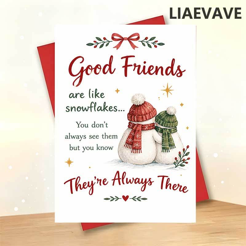 TEMU 1pc Greeting Card And 1pc Envelope Warm Christmas Greeting Card, 2 Snowmen Hugging Are Like Snowflakes, For , Watercolor Card