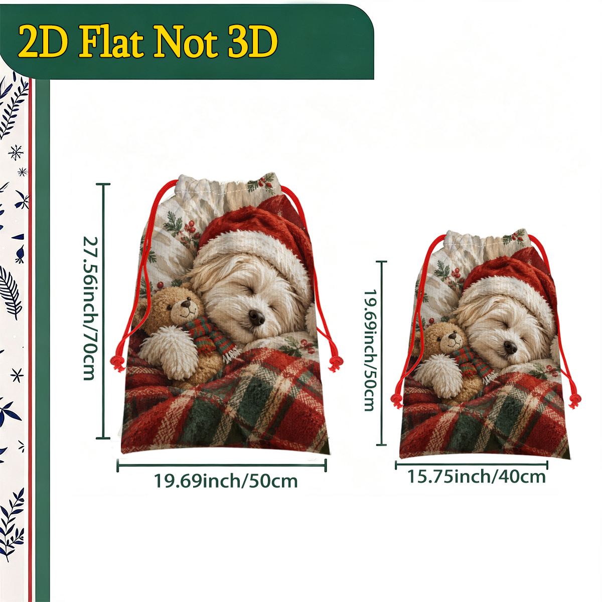 TEMU 1pc Christmas Dog & Bear [decorative Drawstring Gift Bags With Festive Pattern And Snowflake Design, Perfect For Holiday Gifting And Seasonal