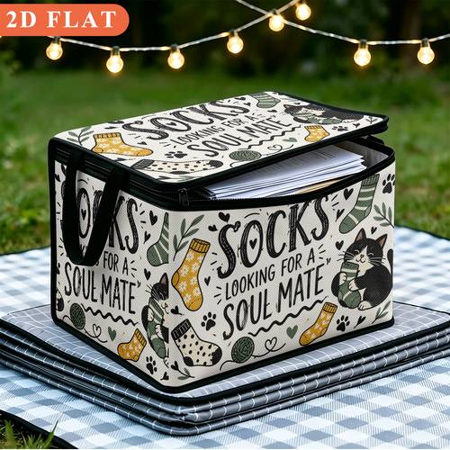 photo de l'article 1 pièce boîte de rangement en tissu avec chat et chaussettes - panier moderne adapté pour déménagement, vêtements, salle de jeux - bac rectangulaire décoratif avec poignée pour organisation de , cadeau pour décoration de chambre, rangement sous le lit