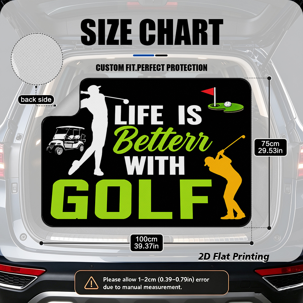 TEMU 1pc, 2d Flat Printing Car Trunk Mat With Golf Theme Pattern For Dust-proof And Durable, Easy To Clean, Stylish , Perfect For Road Trip Christmas