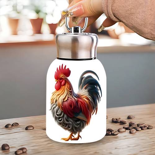 1pc 10oz tumbler with lid spill proof lid and handle stainless steel coffee cups with rooster theme design ideal for new year fathers day housewarming graduation birthday gifts