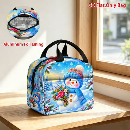 non food contact 2d flat 1pc lunch bag christmas snowman with flowers drinks hot or pocket thanksgiving gifts perfect for office workers great gift for mothers day and teachers day