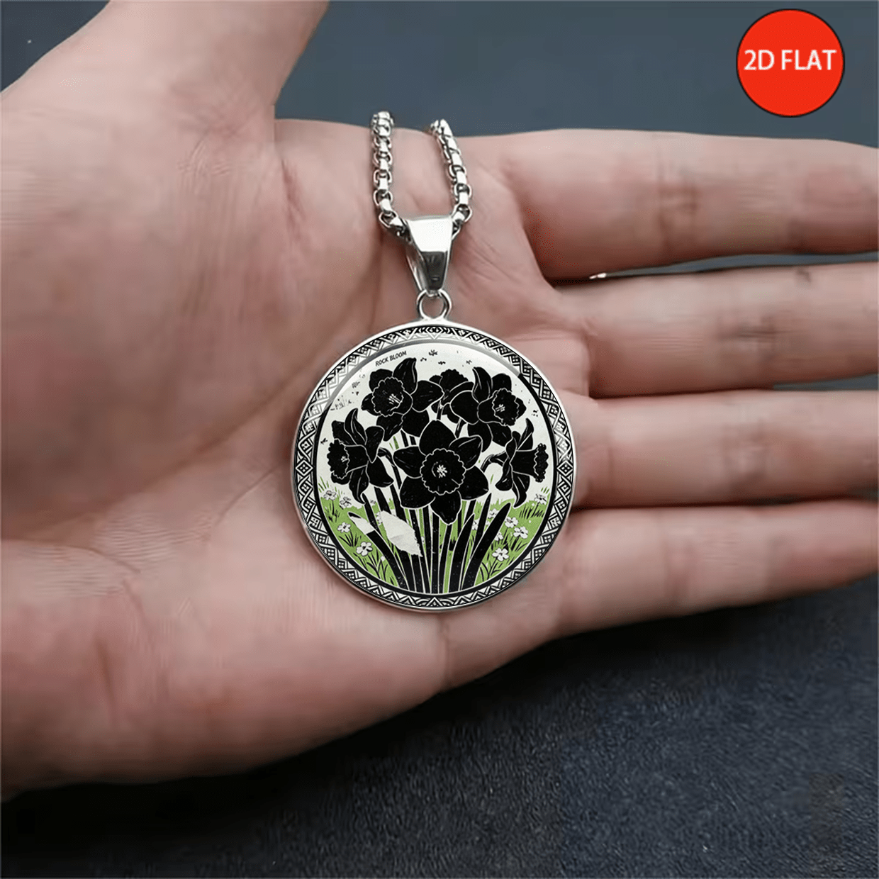 Vintage Daffodil Bouquet Print Stainless Steel Necklace