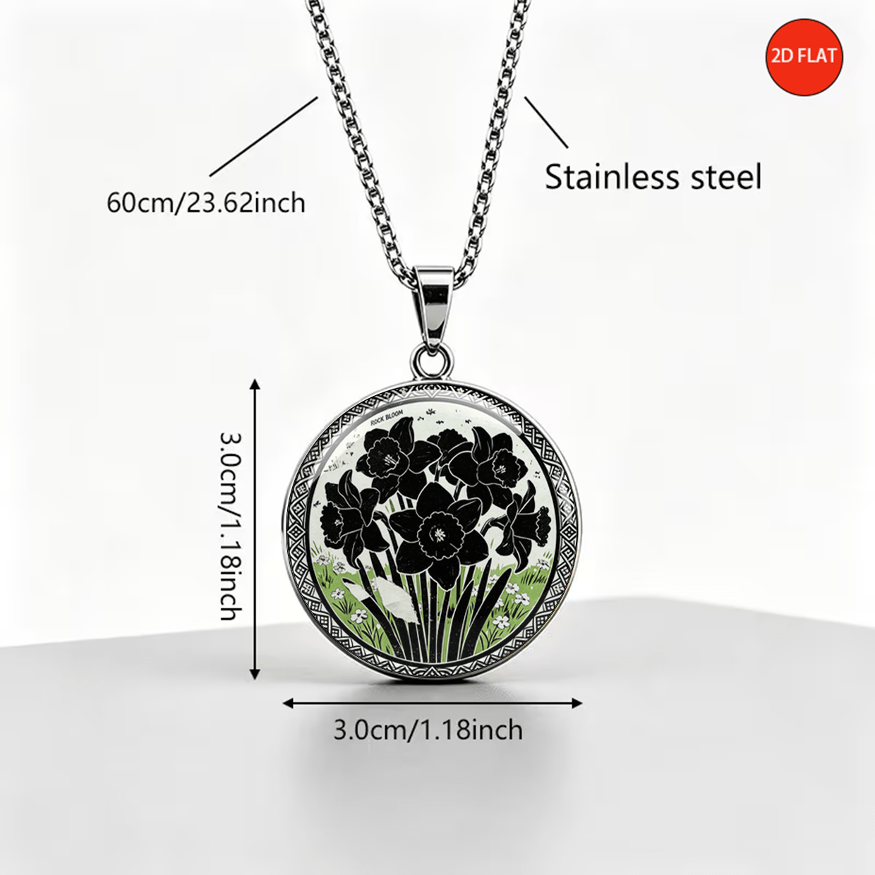 Vintage Daffodil Bouquet Print Stainless Steel Necklace