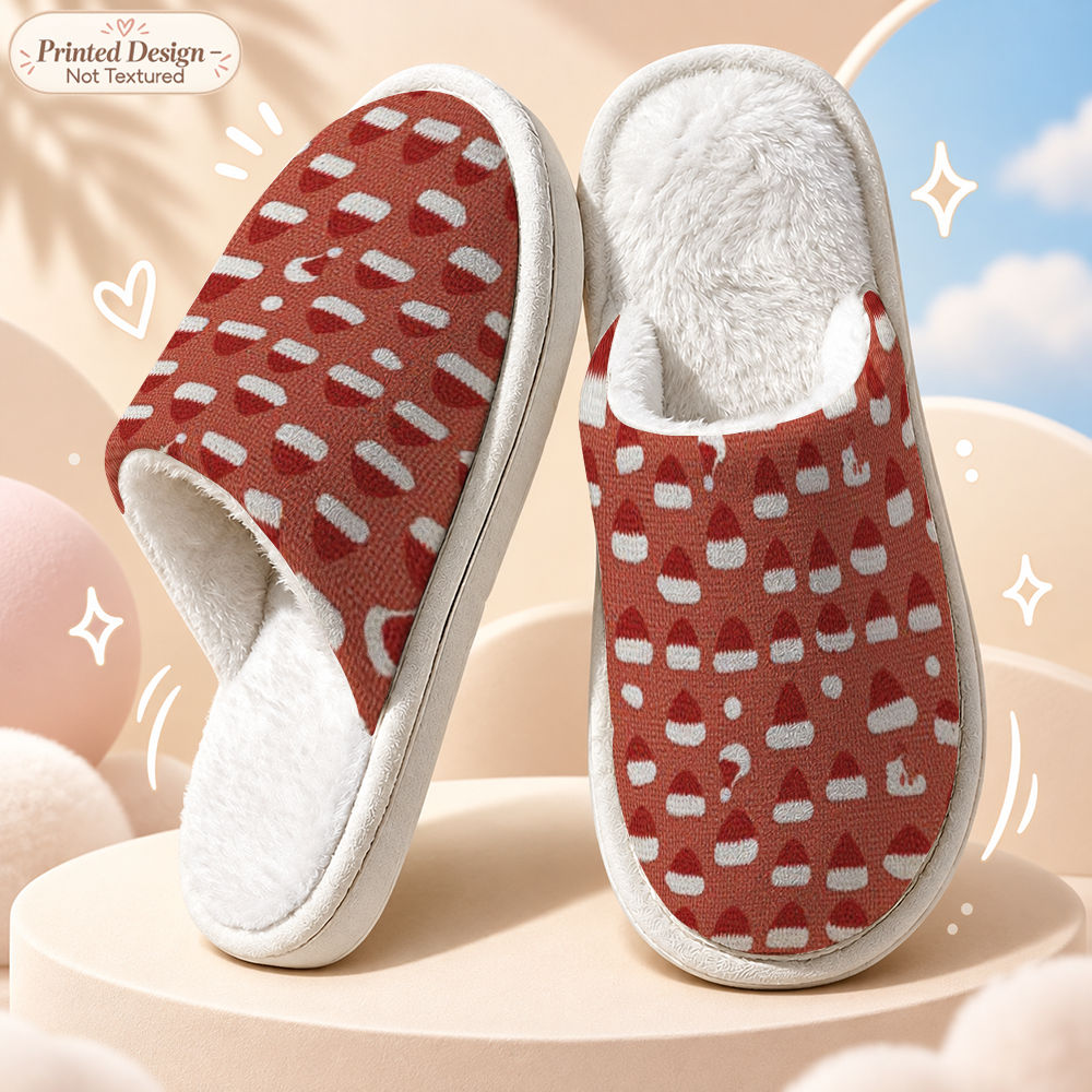 item picture matching couple slippers suitable for men women christmas hat   indoor house shoes sole with soft fabric upper wedding anniversary holiday gift for husband wife novelty matching footwear for  