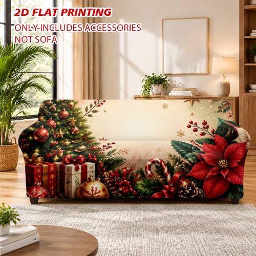 1pc 2d flat printing christmas and gifts pattern sofa cover sofa slipcover furniture protector for bedroom office living room home decor for minimalist bohemian decor machine washable