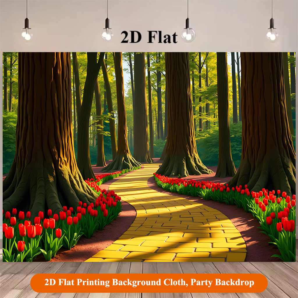 Yellow Path Through Dense Forest Background Cloth Banner