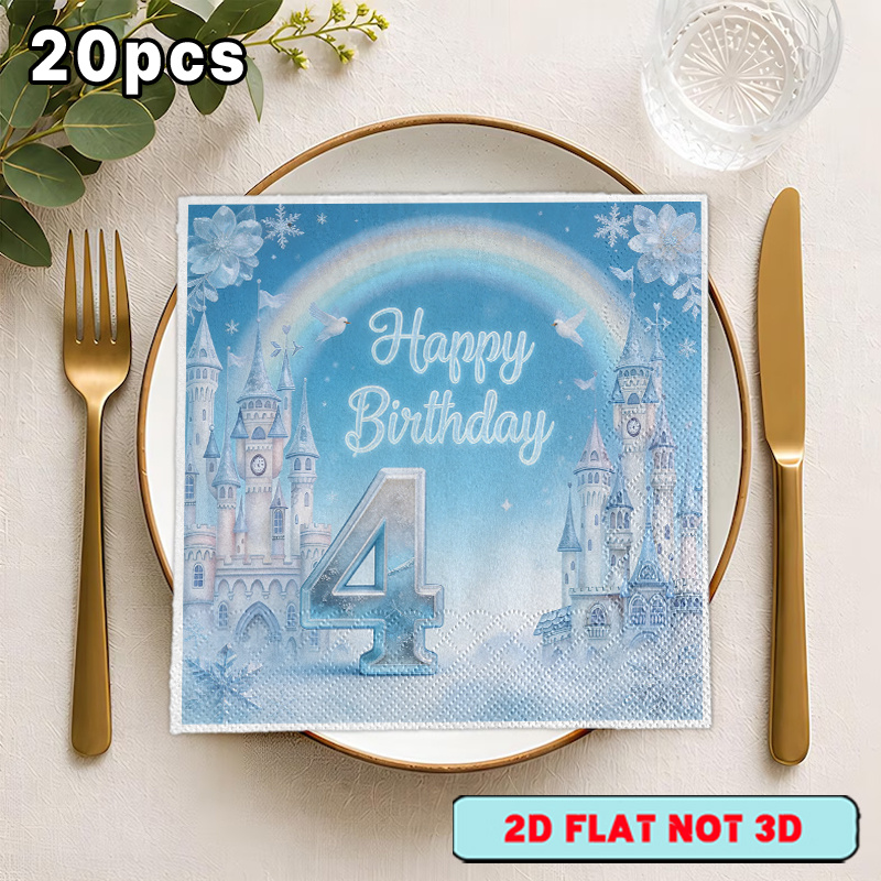 TEMU 20pcs Ysw Napkins Suitable For 4th Birthday, Christmas, Halloween Parties - Double-layer Paper Tableware With Ice-themed Print, For Winter