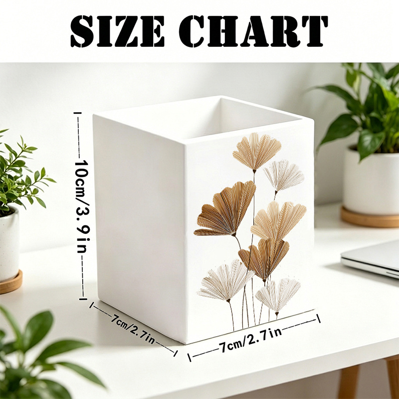 TEMU 1pc, Warm Brown Minimalist Ginkgo Line Multi-functional Storage Box, Desktop Organizer, Can Hold Makeup Brushes, Pens, Remote Controls,