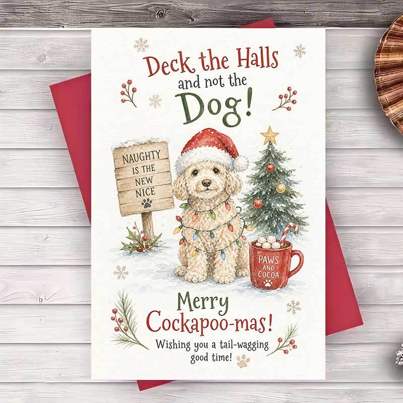 TEMU 1pc Envelope And 1pc Greeting Card Funny Cockapoo Dog Christmas Greeting Card For Pet Lovers Gift Greeting Card