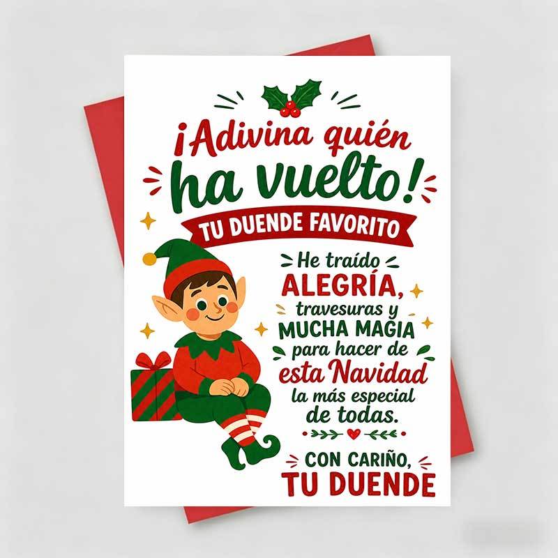 TEMU 1 tarjeta de felicitación y 1 sobre, tarjeta de felicitación navideña alegre, elfo lindo con de regalo "Guess ", para , estilo festivo de