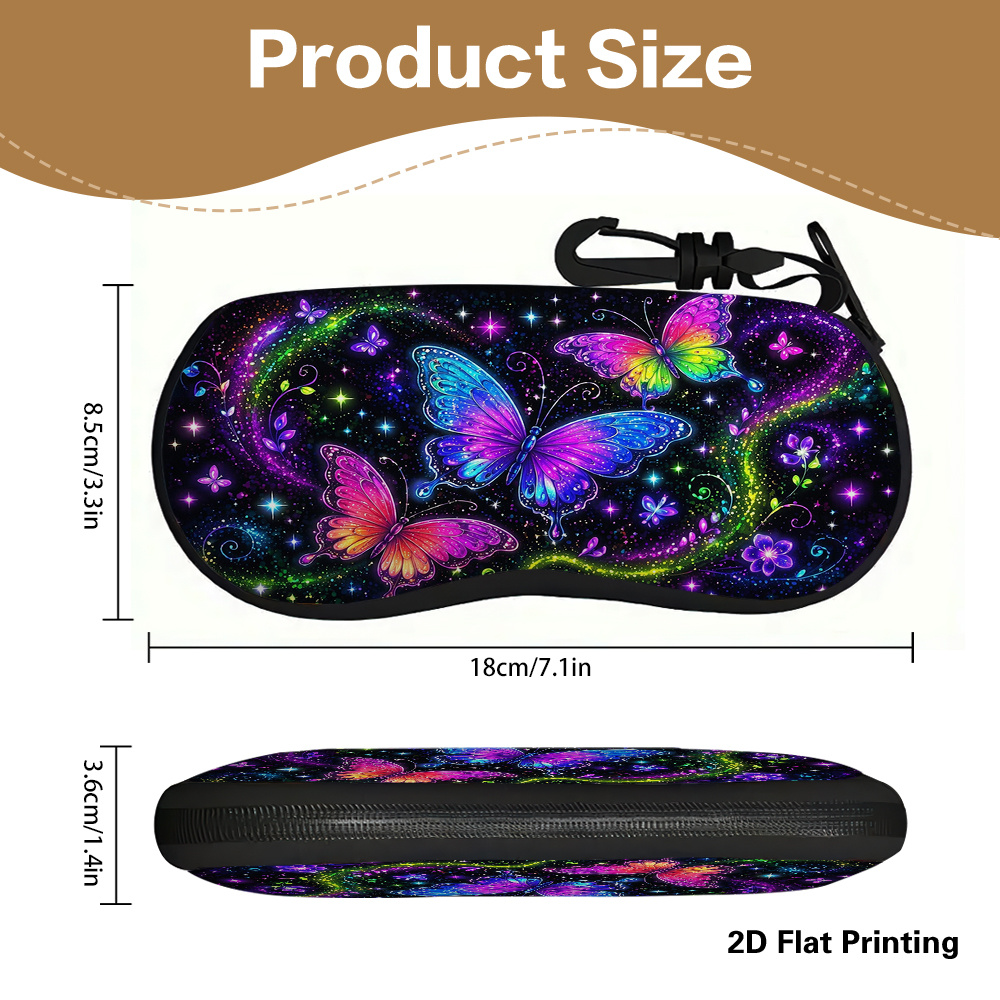 TEMU 2d Flat - 1pc 2d Flat Printing Colorful Butterflies And Swirls Pattern Glasses Case, Fits Various Types And Sizes Of Glasses, Convenient For