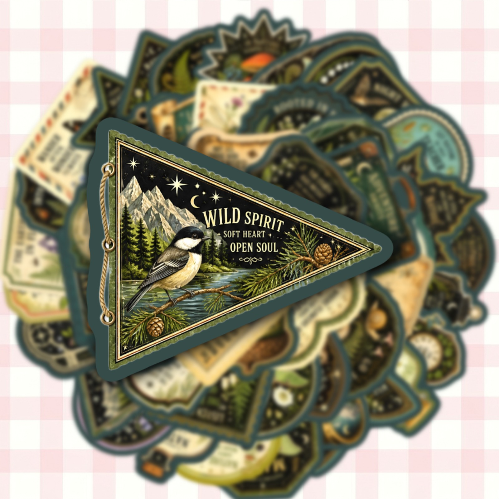 TEMU Lot de 50 autocollants rétro sur le thème de la forêt, motif montagne et oiseaux, pour décoration de bouteille d'eau, bagage, ordinateur