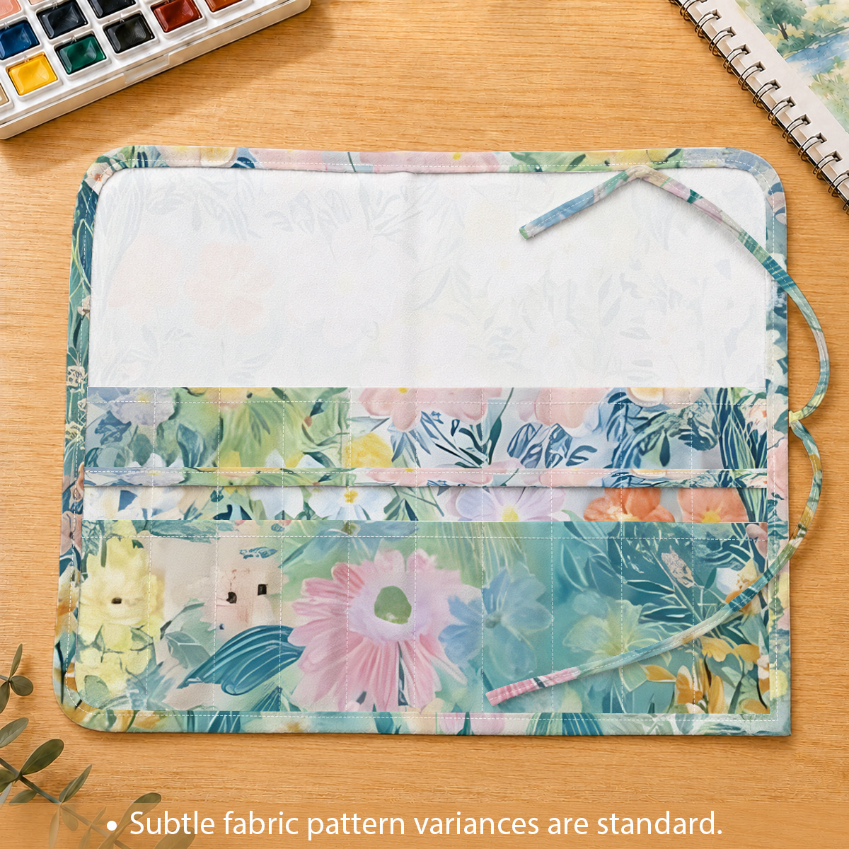 TEMU Fun Watercolor Brush Organizer, Roll Supply Storage Brush Case To Protect Acrylic, Oil & Watercolor Brushes, Flower Pattern With 20 Brush Slots,