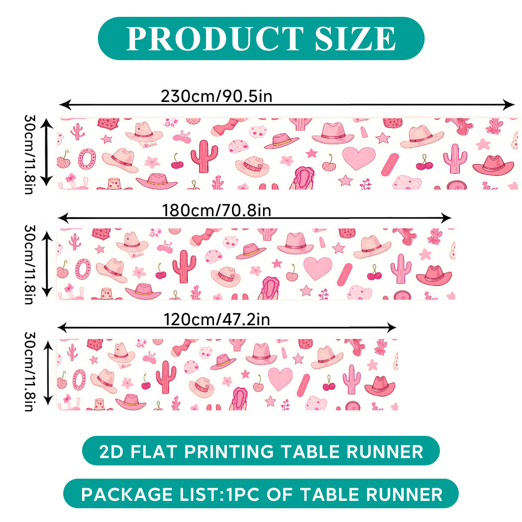TEMU 2d Flat Printing Table Runner 1pc, Cute Pink Cowboy Aesthetic Polyester Table Runner, Party Tablecloth, Table Flag, Suitable For Holiday