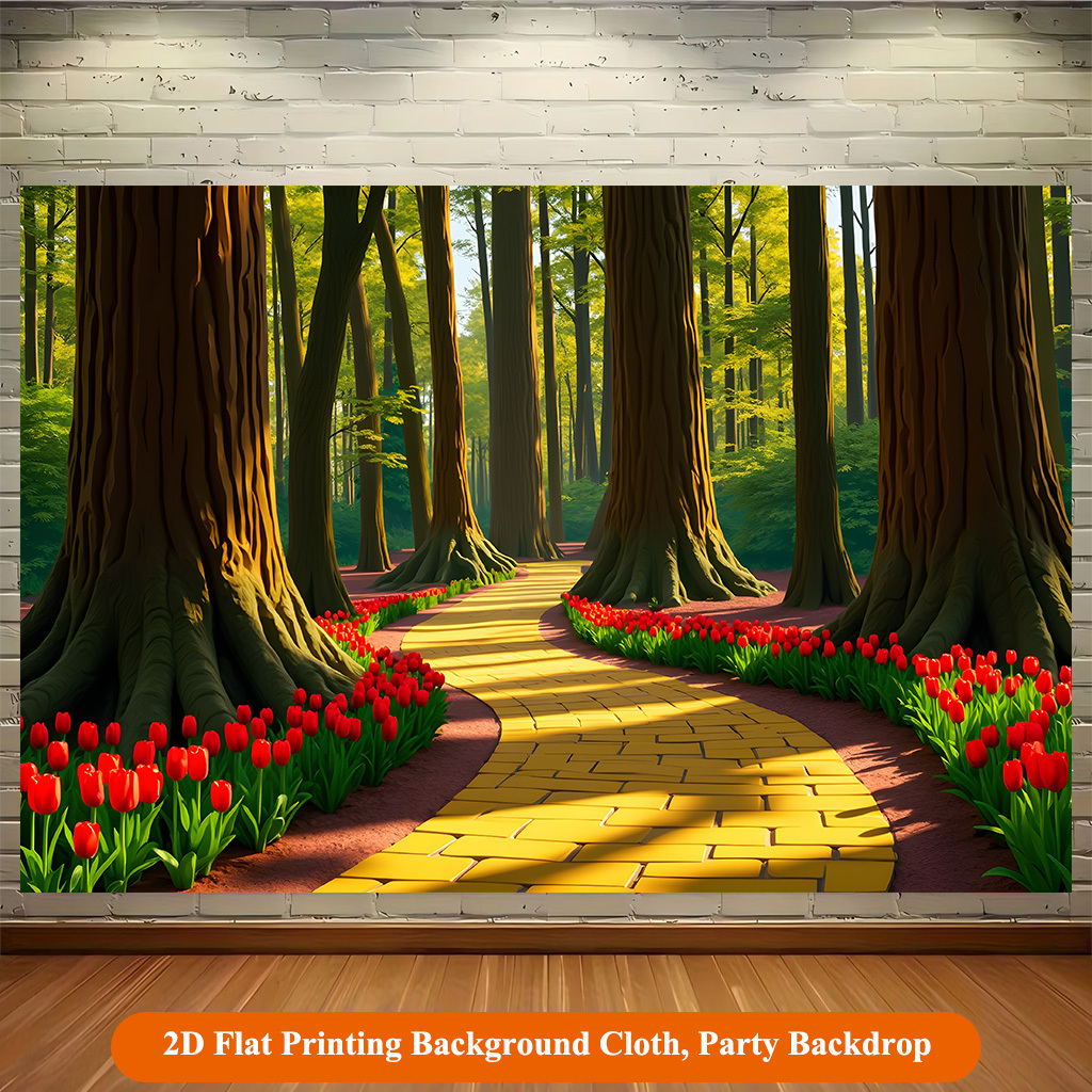Yellow Path Through Dense Forest Background Cloth Banner