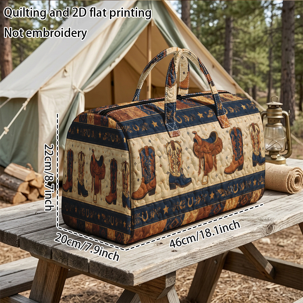TEMU Sac de voyage cabine matelassé à motif bottes western et selle, avec matelassage et impression 2D à plat (pas de broderie), grand sac de voyage,