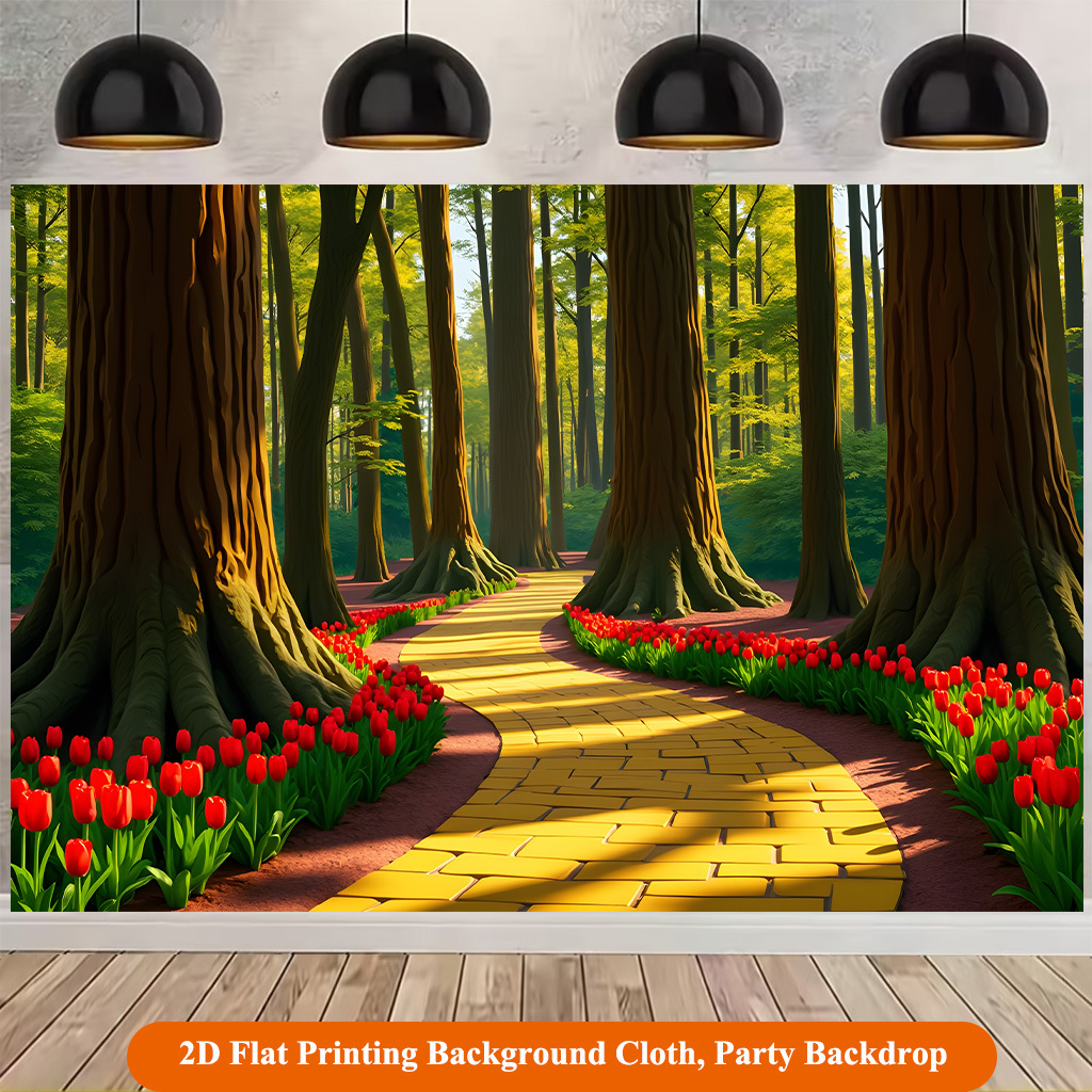 Yellow Path Through Dense Forest Background Cloth Banner