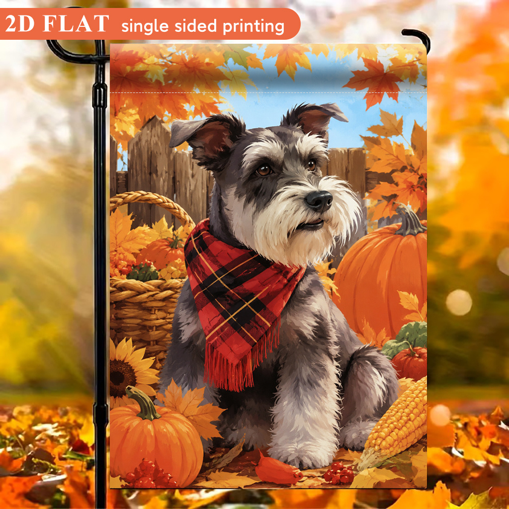 TEMU 2d Flat - 2d Flat - 2d Flat Garden Flag 1pc, Autumn Schnauzer Scarf, Polyester Material, Single-sided Printed Design, Ocean Theme, Summer Theme,