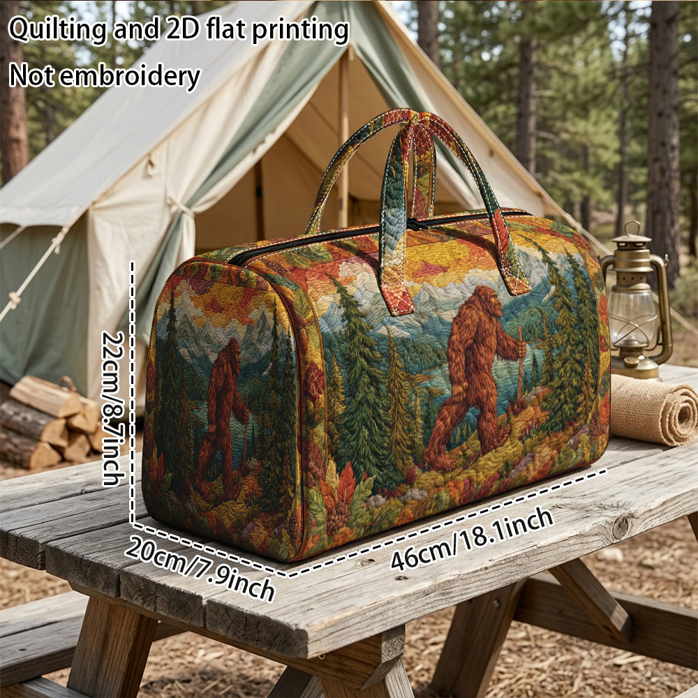 TEMU Quilting And 2d Flat Printing Not Sasquatch In Autumn Forest Handheld Travel Bag, For Large Capacity Tote Travel Bag, Portable Handbag, Yoga Bag