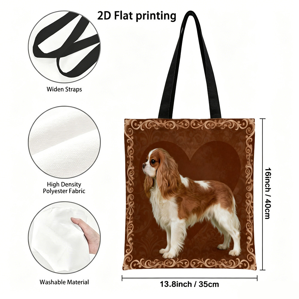 TEMU 2d Flat 1pc Spaniel Brown White Heart Pattern Bag Lightweight Durable Late Off Work For Office Workers Popular Item Night Bag, Reusable Grocery