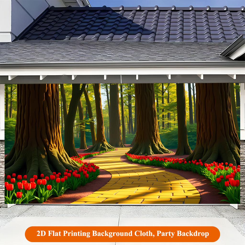 Yellow Path Through Dense Forest Background Cloth Banner