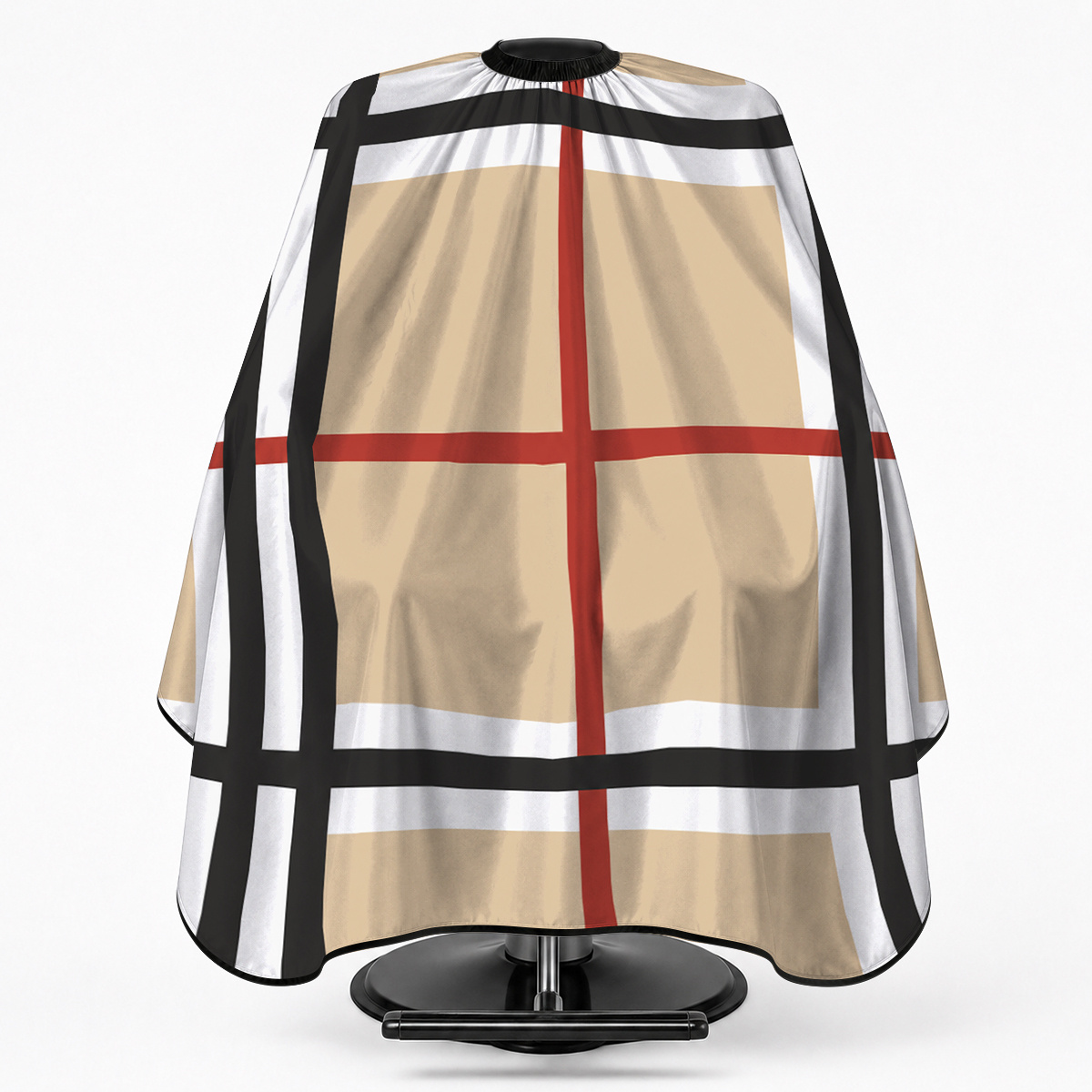 TEMU Classic Khaki Barber Cape, Vintage British Check Print Haircutting Gown With Elastic Neckband, High-end Hairdressing Apron For Men