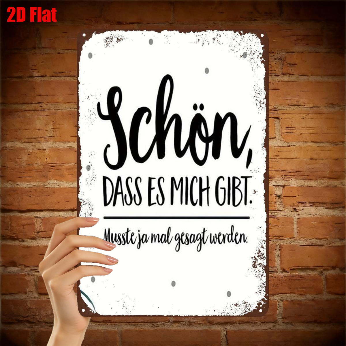 TEMU 2D Flach ., "Schön, dass ich existiere – Deutschsprachiges Zitat Metallkunst Schild, Rustikale Wanddeko für Zuhause und Geschenke" 8 X 12 Zoll