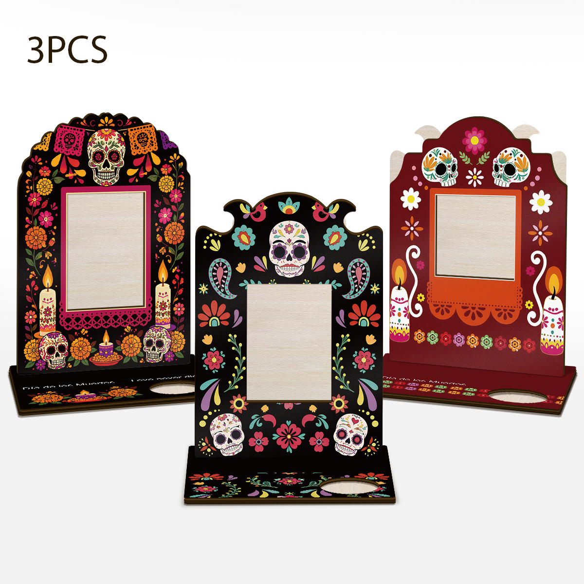 TEMU Halloween And Christmas 3pcs Set Of Photo Frames, Suitable For Altar Decoration, Desktop Photo Frame With Sugar Print, Includes Marigoldens And