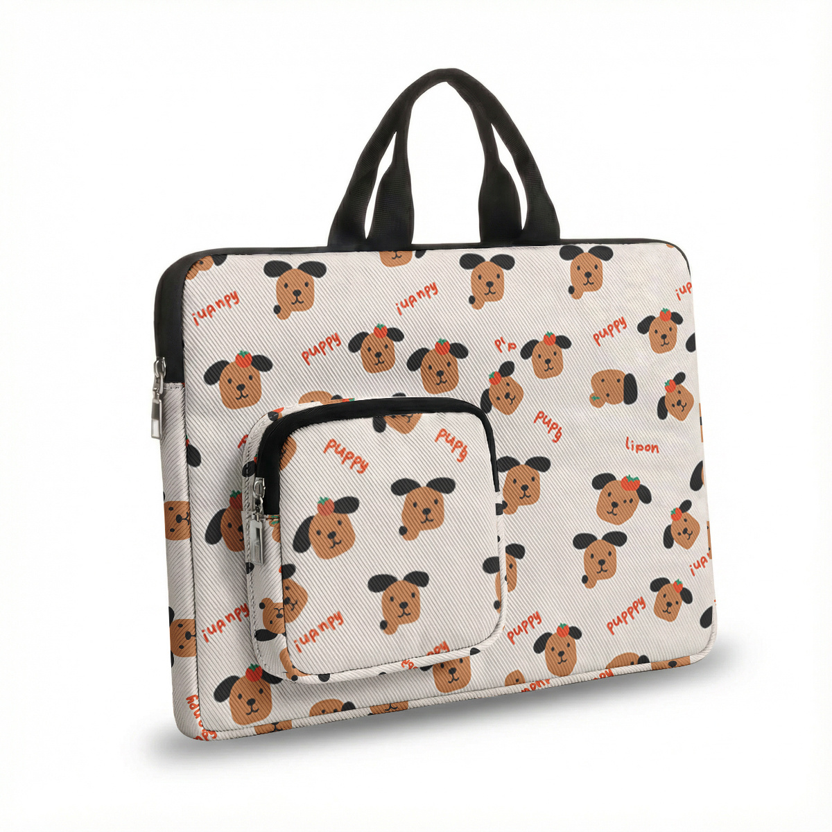 Handheld and Single-Shoulder Laptop Bag with 2D Puppy Print