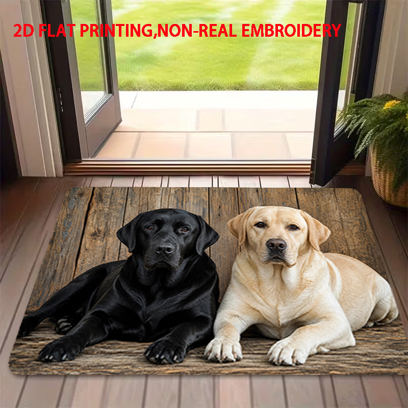 TEMU 1pc, 2d Flat Printing, Vintage Wood Grain Pattern With 2 Labrador Retrievers, Colorful Non-slip Machine-washable Entrance Mat, Suitable For Home