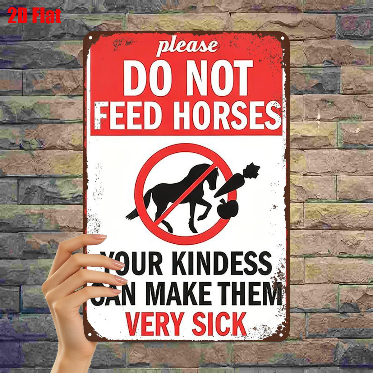 TEMU 2d Flat 1pc, "please Do Not Feed Horses - Your Kindness Them Very " Vintage Metal Decor 8x12 Inch