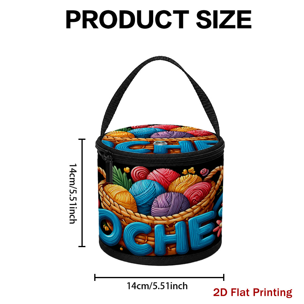 TEMU 1pc Colorful Yarn Basket Design Yarn Storage Bucket With Zipper Closure And Top Handle - Sturdy Yarn Storage Suitable For Knitting, Crochet,