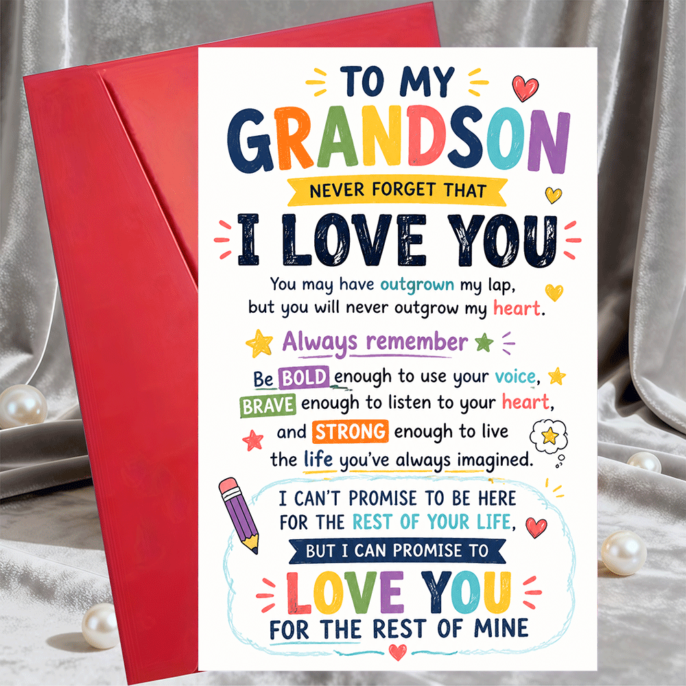 TEMU 1 Greeting Card + 1 Envelopegreeting Card For Grandson Inspirational Message From Grandma Or Grandpa For Birthday Graduation Or Encouragement