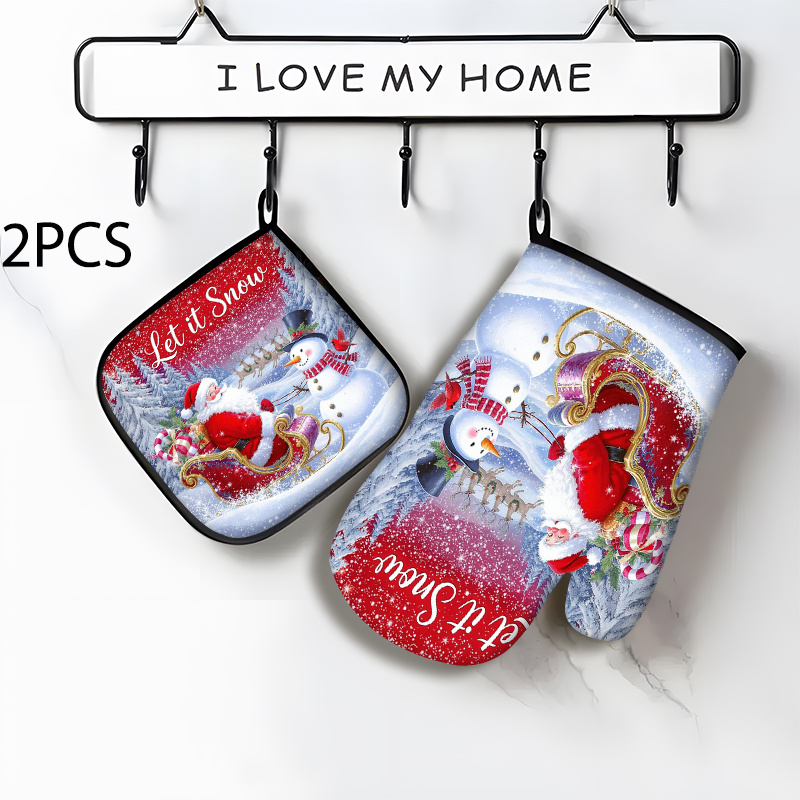 TEMU Christmas 2pcs Kitchen Heat Resistant Pot Holders Oven Mitts High-temperature Hot Pads Potholders For Cooking Baking Bbq, Barbecue,heat