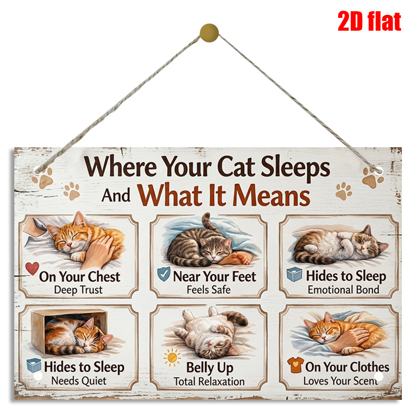 TEMU 2d Flat 1pc Cat Sleeping Meaning Atlas Wooden Decorative Plaque, Wall Hanging Ornament, Daily Gift, Holiday Artwork, Suitable For Living Room,